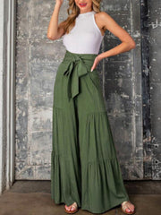 Women's woven strap elastic waist this kind of wide-leg A-type casual trousers - 808Lush