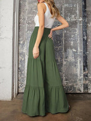 Women's woven strap elastic waist this kind of wide-leg A-type casual trousers - 808Lush