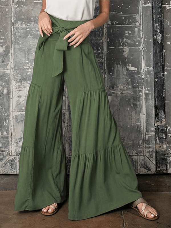 Women's woven strap elastic waist this kind of wide-leg A-type casual trousers - 808Lush