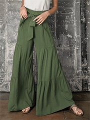 Women's woven strap elastic waist this kind of wide-leg A-type casual trousers - 808Lush