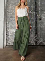 Women's woven strap elastic waist this kind of wide-leg A-type casual trousers - 808Lush
