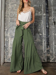 Women's woven strap elastic waist this kind of wide-leg A-type casual trousers - 808Lush