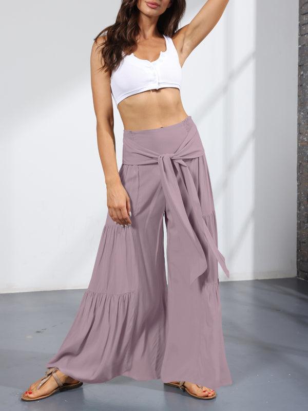 Women's woven strap elastic waist this kind of wide-leg A-type casual trousers - 808Lush