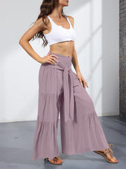 Women's woven strap elastic waist this kind of wide-leg A-type casual trousers - 808Lush