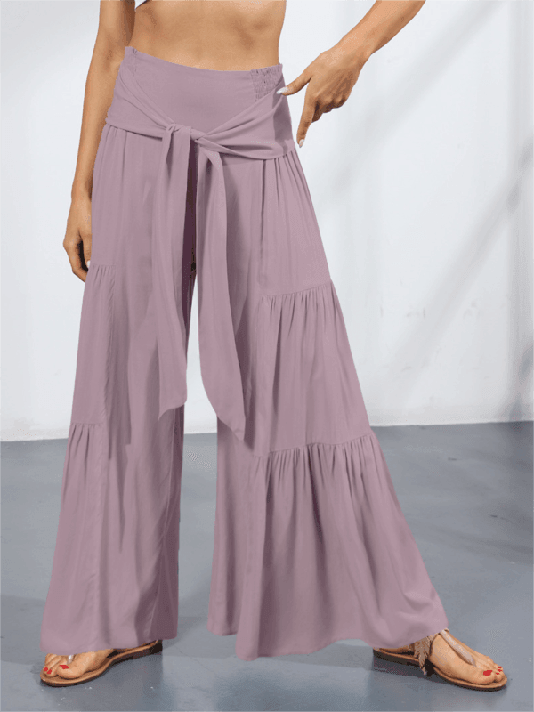 Women's woven strap elastic waist this kind of wide-leg A-type casual trousers - 808Lush