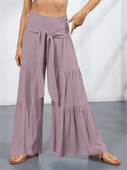 Women's woven strap elastic waist this kind of wide-leg A-type casual trousers - 808Lush