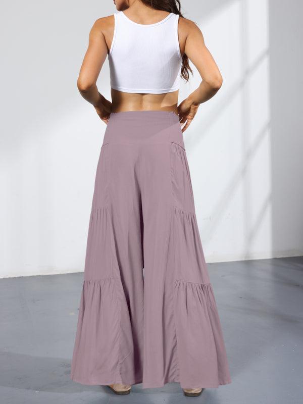 Women's woven strap elastic waist this kind of wide-leg A-type casual trousers - 808Lush