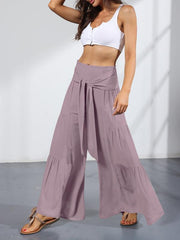 Women's woven strap elastic waist this kind of wide-leg A-type casual trousers - 808Lush