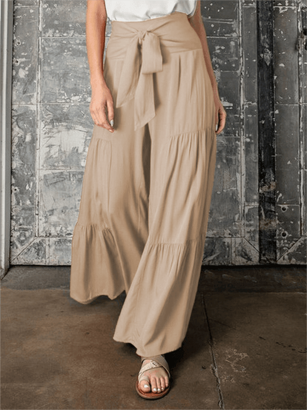 Women's woven strap elastic waist this kind of wide-leg A-type casual trousers - 808Lush