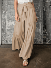 Women's woven strap elastic waist this kind of wide-leg A-type casual trousers - 808Lush