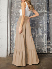 Women's woven strap elastic waist this kind of wide-leg A-type casual trousers - 808Lush