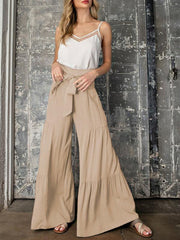 Women's woven strap elastic waist this kind of wide-leg A-type casual trousers - 808Lush