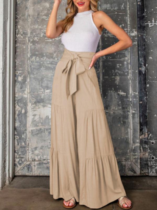 Women's woven strap elastic waist this kind of wide-leg A-type casual trousers - 808Lush