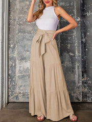 Women's woven strap elastic waist this kind of wide-leg A-type casual trousers - 808Lush