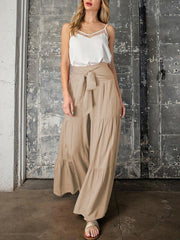 Women's woven strap elastic waist this kind of wide-leg A-type casual trousers - 808Lush