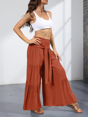 Women's woven strap elastic waist this kind of wide-leg A-type casual trousers - 808Lush