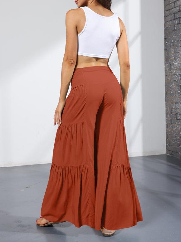 Women's woven strap elastic waist this kind of wide-leg A-type casual trousers - 808Lush