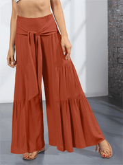 Women's woven strap elastic waist this kind of wide-leg A-type casual trousers - 808Lush