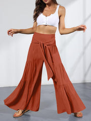 Women's woven strap elastic waist this kind of wide-leg A-type casual trousers - 808Lush