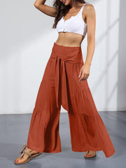 Women's woven strap elastic waist this kind of wide-leg A-type casual trousers - 808Lush