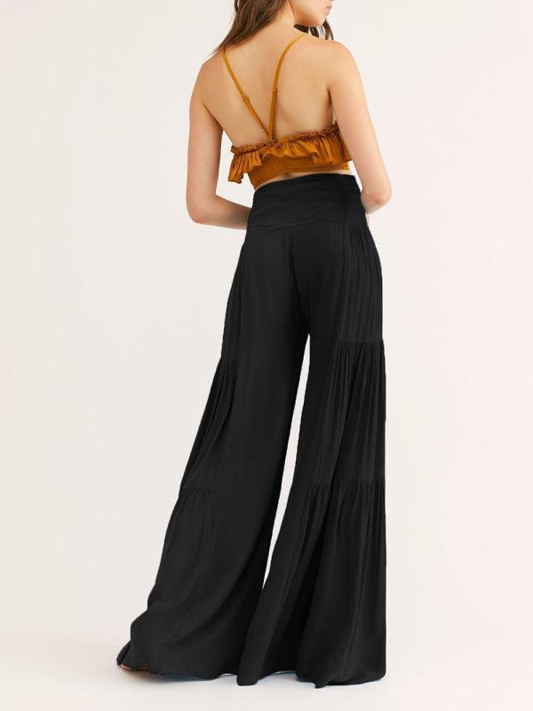 Women's woven strap elastic waist this kind of wide-leg A-type casual trousers - 808Lush