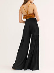 Women's woven strap elastic waist this kind of wide-leg A-type casual trousers - 808Lush