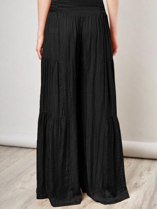 Women's woven strap elastic waist this kind of wide-leg A-type casual trousers - 808Lush