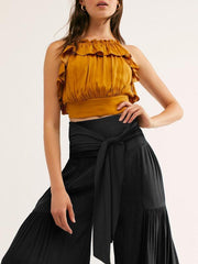 Women's woven strap elastic waist this kind of wide-leg A-type casual trousers - 808Lush