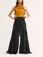 Women's woven strap elastic waist this kind of wide-leg A-type casual trousers - 808Lush
