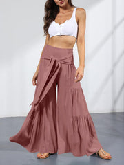 Women's woven strap elastic waist this kind of wide-leg A-type casual trousers - 808Lush