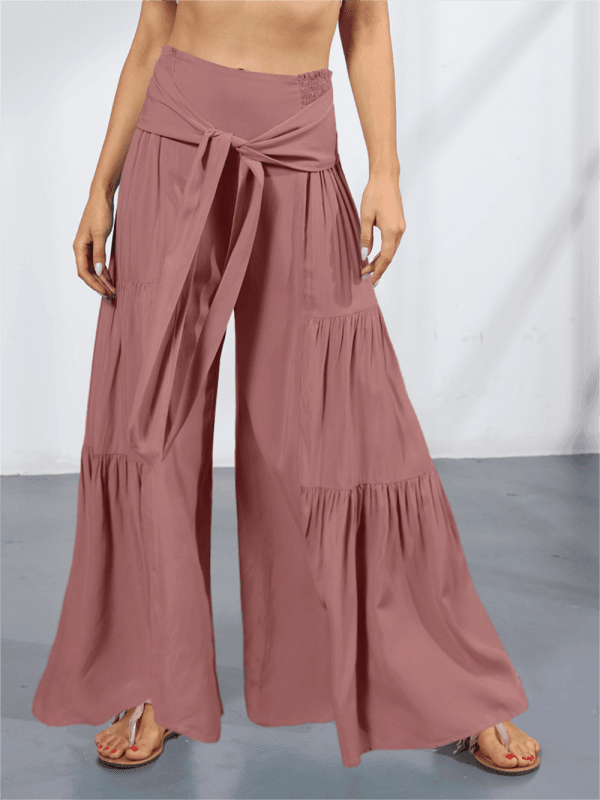 Women's woven strap elastic waist this kind of wide-leg A-type casual trousers - 808Lush