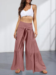 Women's woven strap elastic waist this kind of wide-leg A-type casual trousers - 808Lush