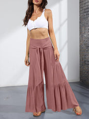 Women's woven strap elastic waist this kind of wide-leg A-type casual trousers - 808Lush