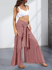 Women's woven strap elastic waist this kind of wide-leg A-type casual trousers - 808Lush