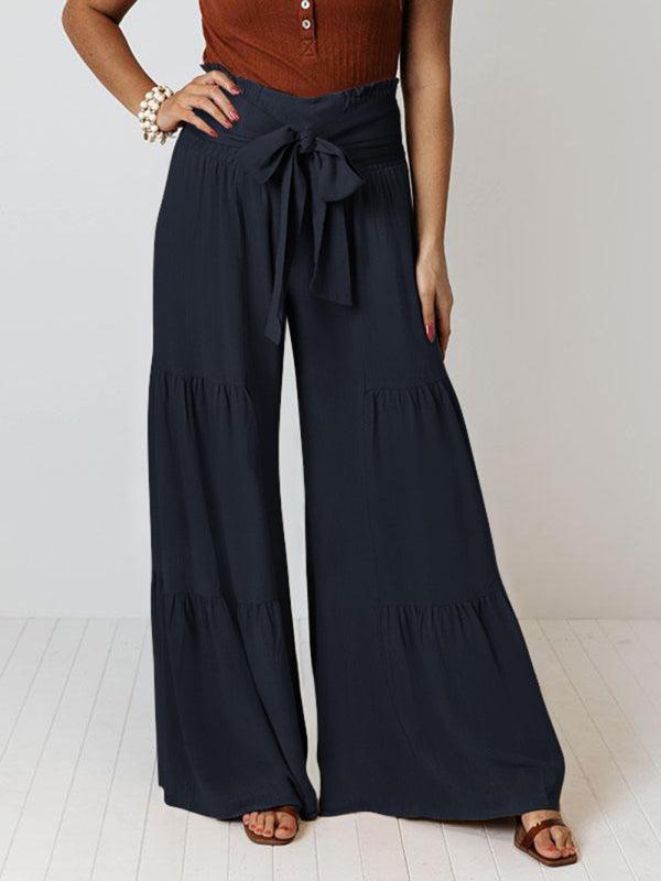 Women's woven strap elastic waist this kind of wide-leg A-type casual trousers - 808Lush