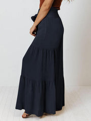 Women's woven strap elastic waist this kind of wide-leg A-type casual trousers - 808Lush