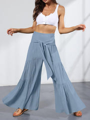 Women's woven strap elastic waist this kind of wide-leg A-type casual trousers - 808Lush