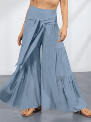 Women's woven strap elastic waist this kind of wide-leg A-type casual trousers - 808Lush