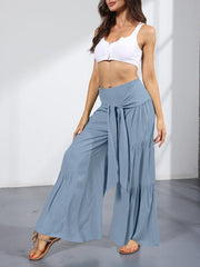 Women's woven strap elastic waist this kind of wide-leg A-type casual trousers - 808Lush