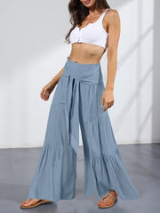 Women's woven strap elastic waist this kind of wide-leg A-type casual trousers - 808Lush