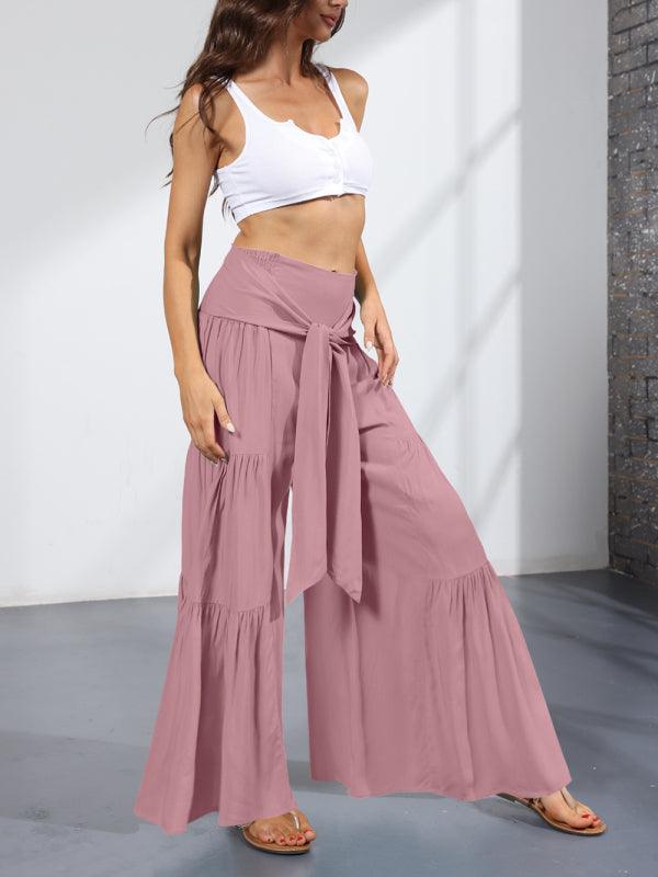 Women's woven strap elastic waist this kind of wide-leg A-type casual trousers - 808Lush