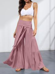 Women's woven strap elastic waist this kind of wide-leg A-type casual trousers - 808Lush