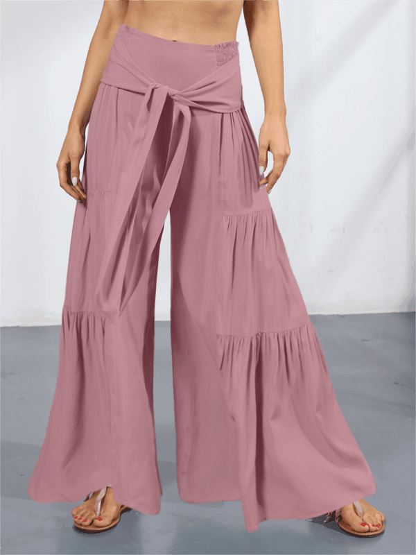 Women's woven strap elastic waist this kind of wide-leg A-type casual trousers - 808Lush