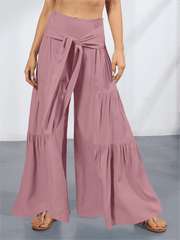 Women's woven strap elastic waist this kind of wide-leg A-type casual trousers - 808Lush