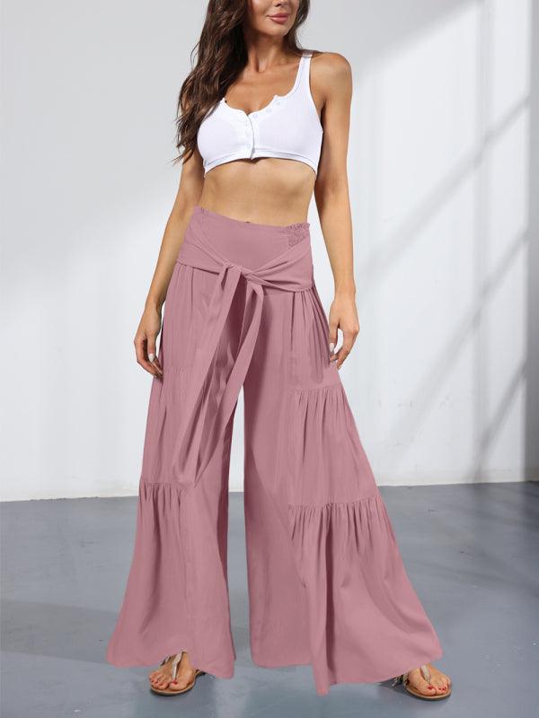 Women's woven strap elastic waist this kind of wide-leg A-type casual trousers - 808Lush