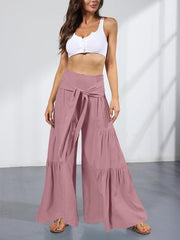 Women's woven strap elastic waist this kind of wide-leg A-type casual trousers - 808Lush