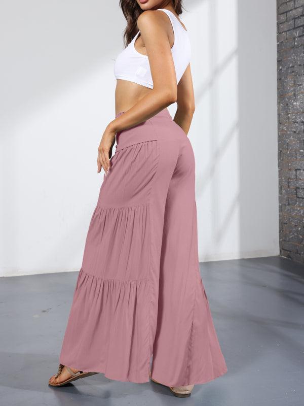 Women's woven strap elastic waist this kind of wide-leg A-type casual trousers - 808Lush