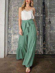Women's woven strap elastic waist this kind of wide-leg A-type casual trousers - 808Lush