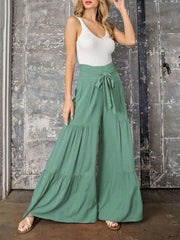 Women's woven strap elastic waist this kind of wide-leg A-type casual trousers - 808Lush