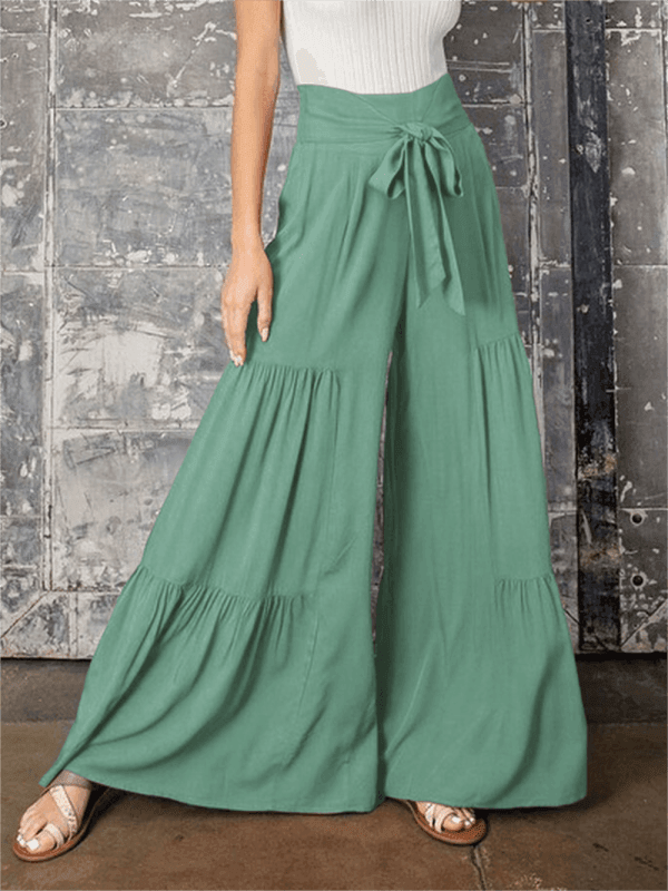 Women's woven strap elastic waist this kind of wide-leg A-type casual trousers - 808Lush